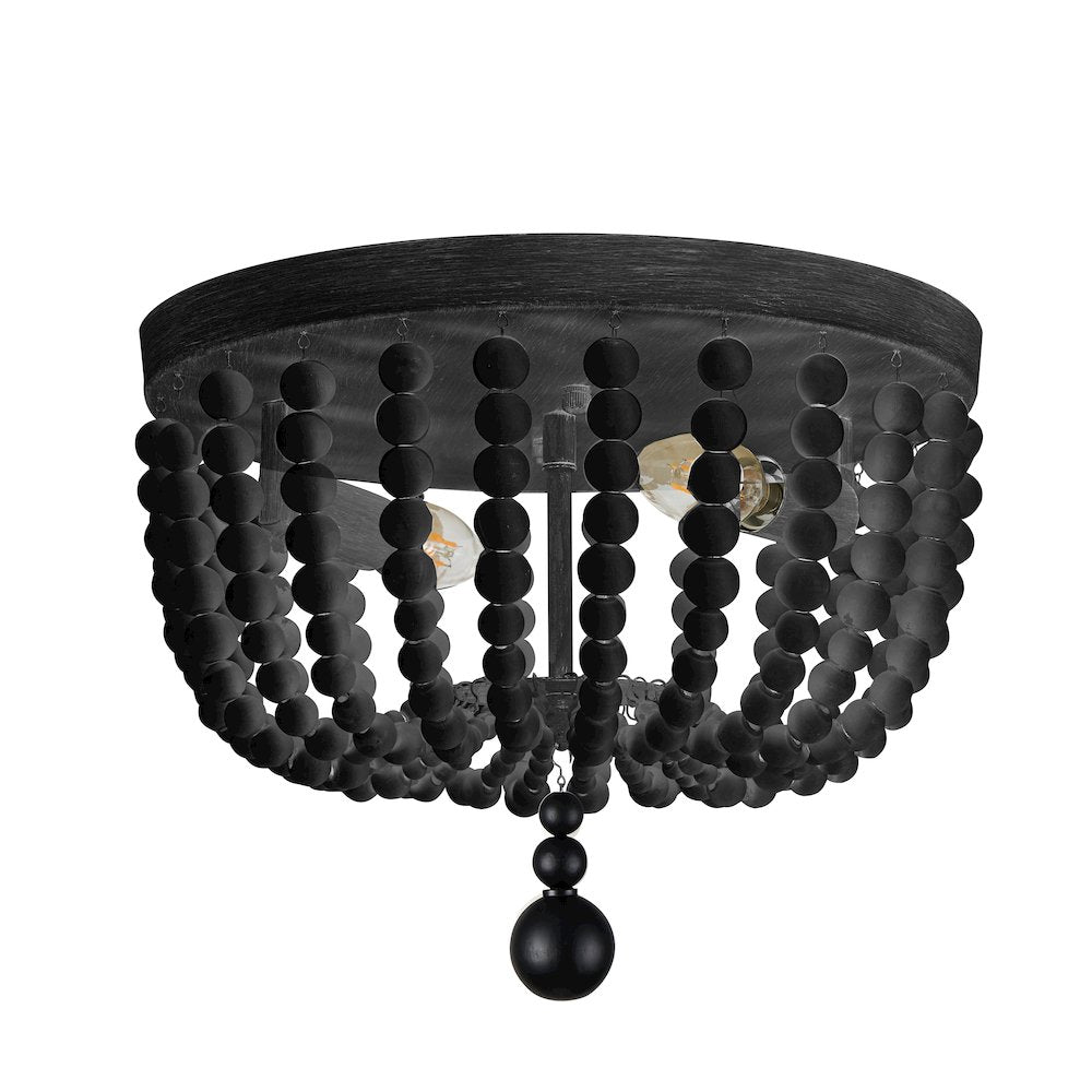 2 Light Matte Black Beaded Flush Mount