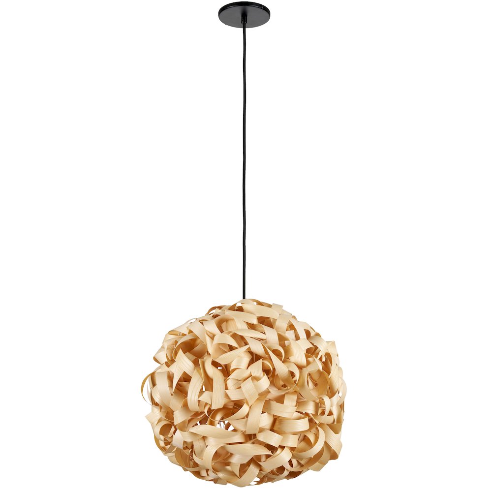 1 Light Incandescent Bamboo Pendant Matte Black