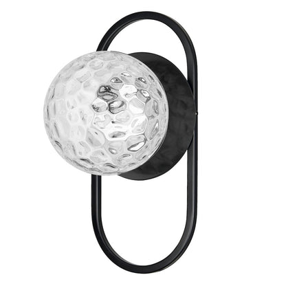 1 Light Matte Black Wall Sconce w/ Clear Hammered Glass