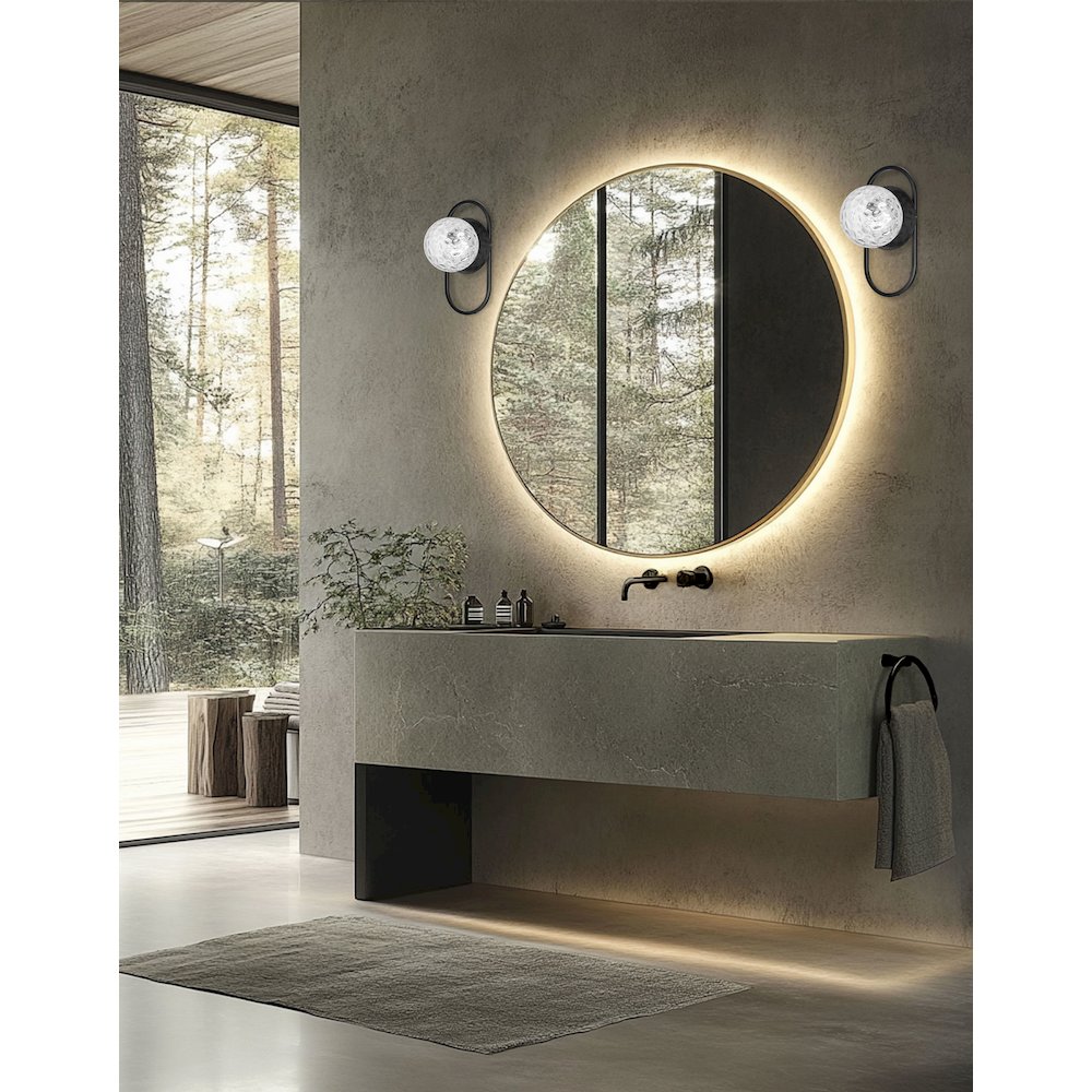 1 Light Matte Black Wall Sconce w/ Clear Hammered Glass
