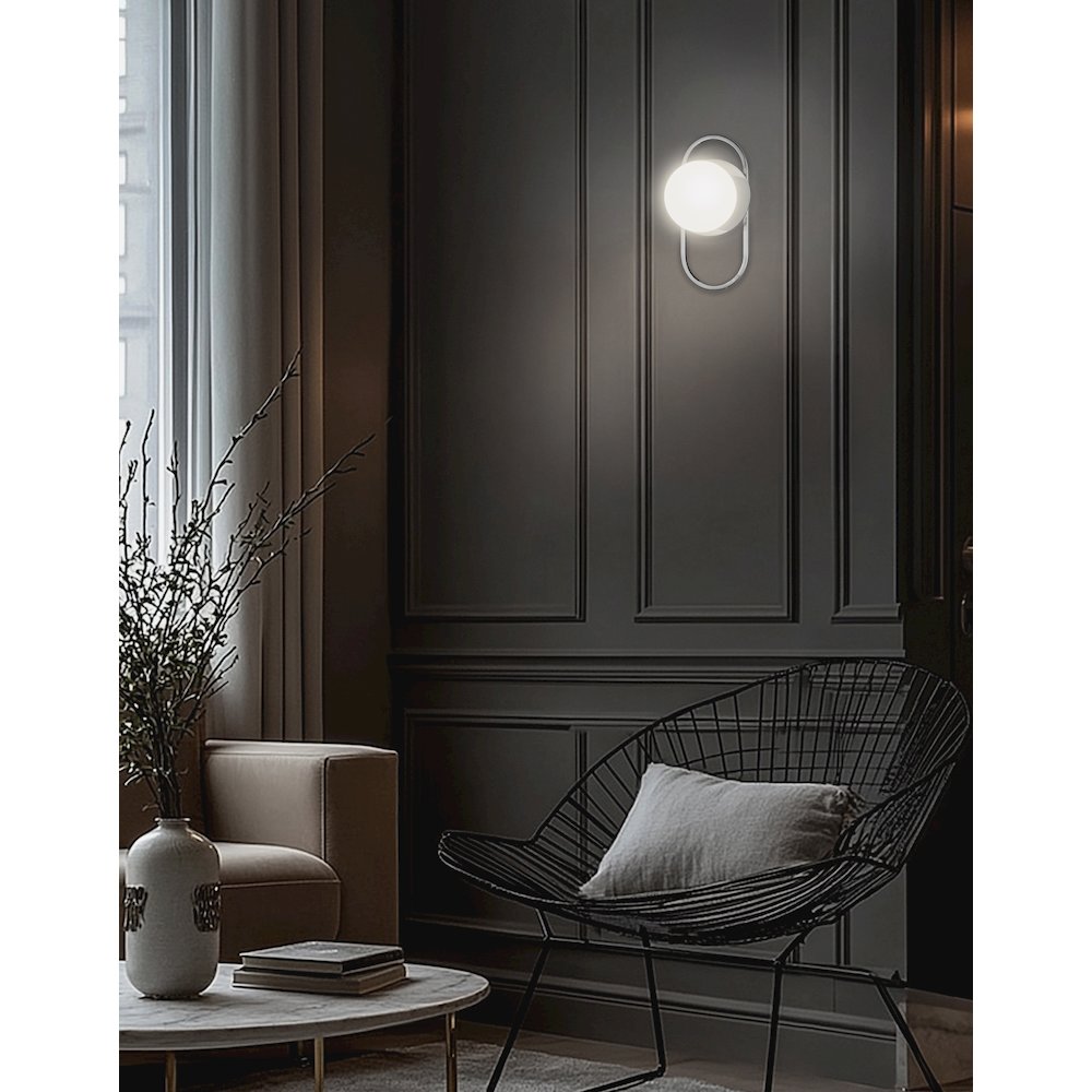 1 Light Polished Chrome Wall Sconce w/ Opal Glass