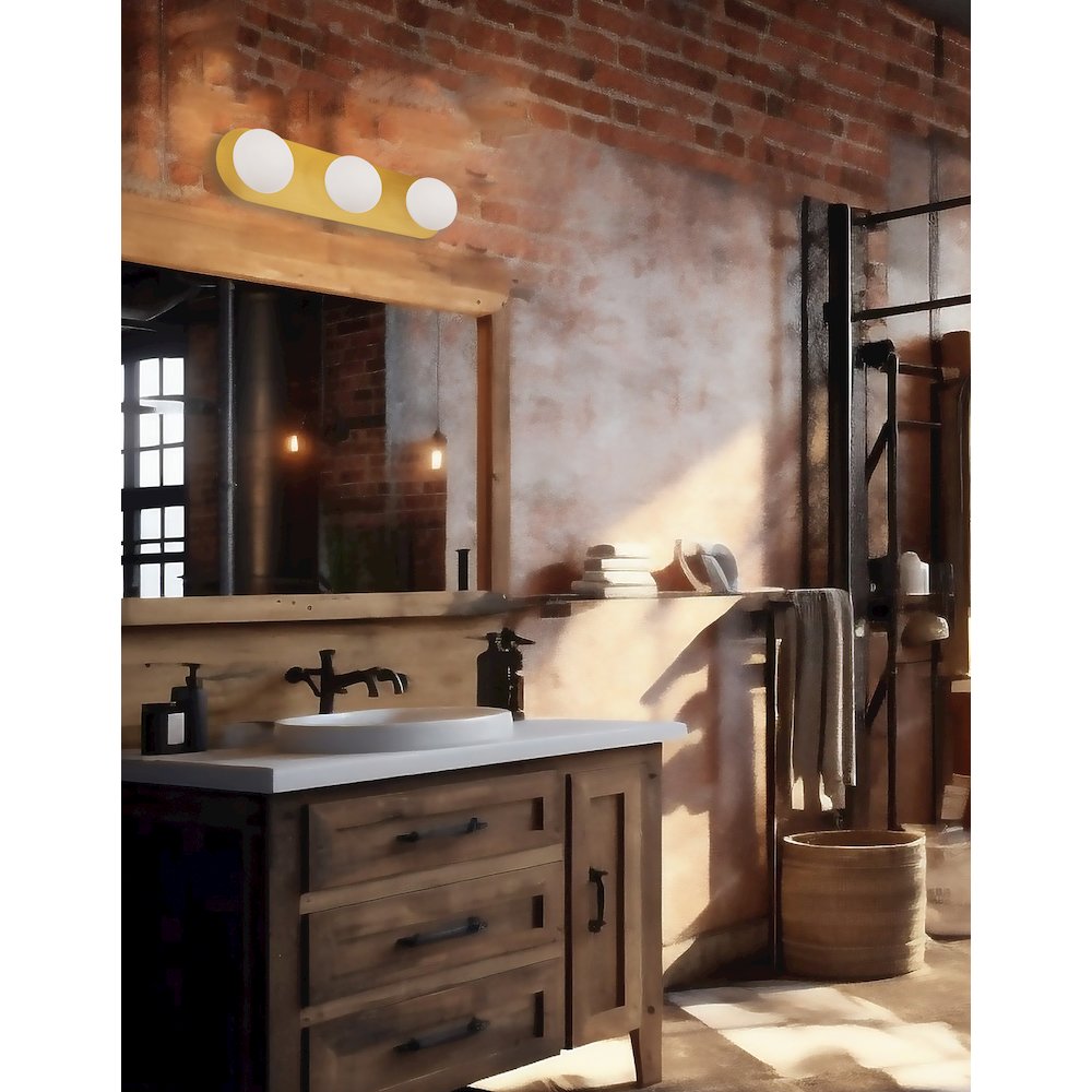 3 Light Vanity in Aged Brass w/ White Opal Glass