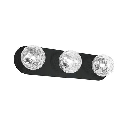 3 Light Vanity in Matte Black w/ Clear Hammered Glass