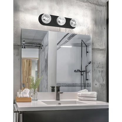 3 Light Vanity in Matte Black w/ Clear Hammered Glass