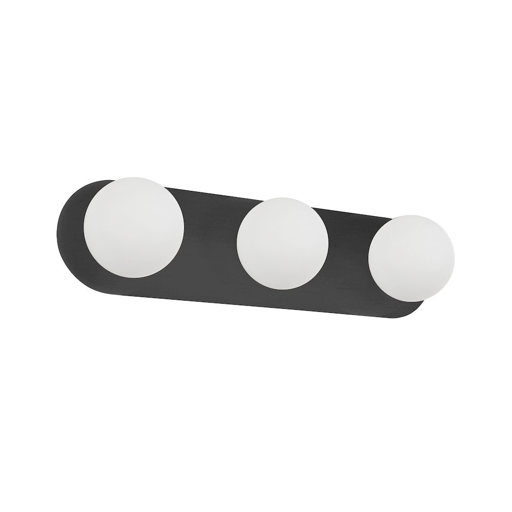 3 Light Vanity in Matte Black w/ White Opal Glass