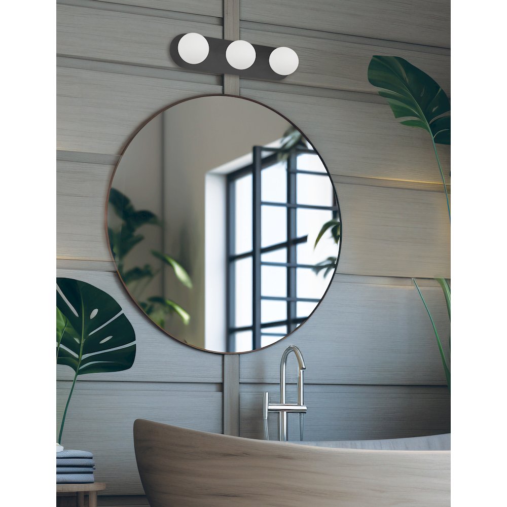 3 Light Vanity in Matte Black w/ White Opal Glass