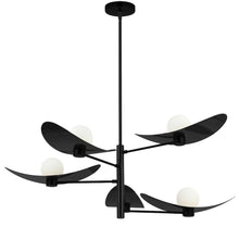 5 Light Matte Black Chandelier w/ Opal Glass