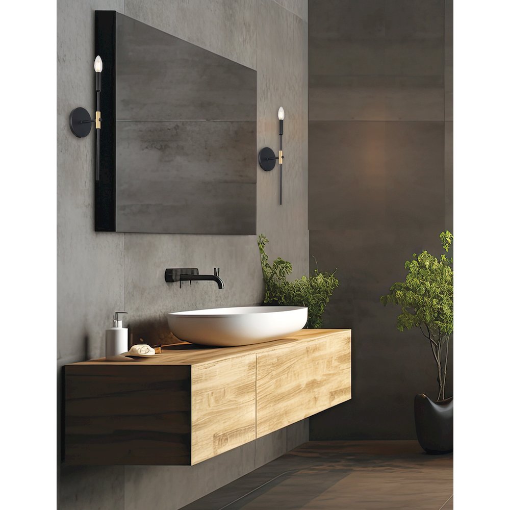 1 Light Incandescent Wall Satin Chrome Matte Black & Aged Brass