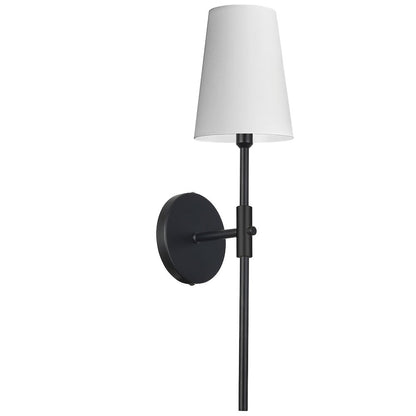1 Light Incandescent Wall Satin Chrome Matte Black with White Shade