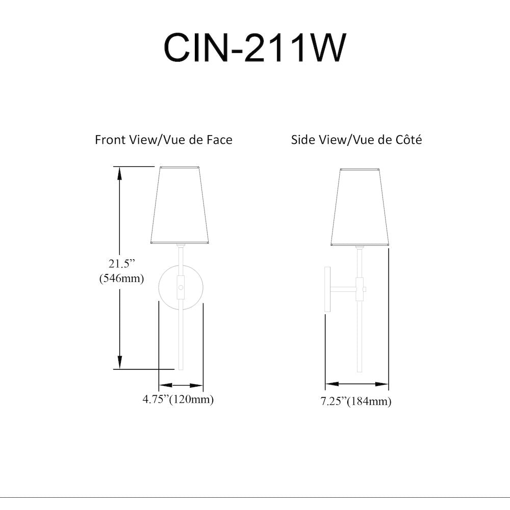 1 Light Incandescent Wall Satin Chrome Matte Black with White Shade