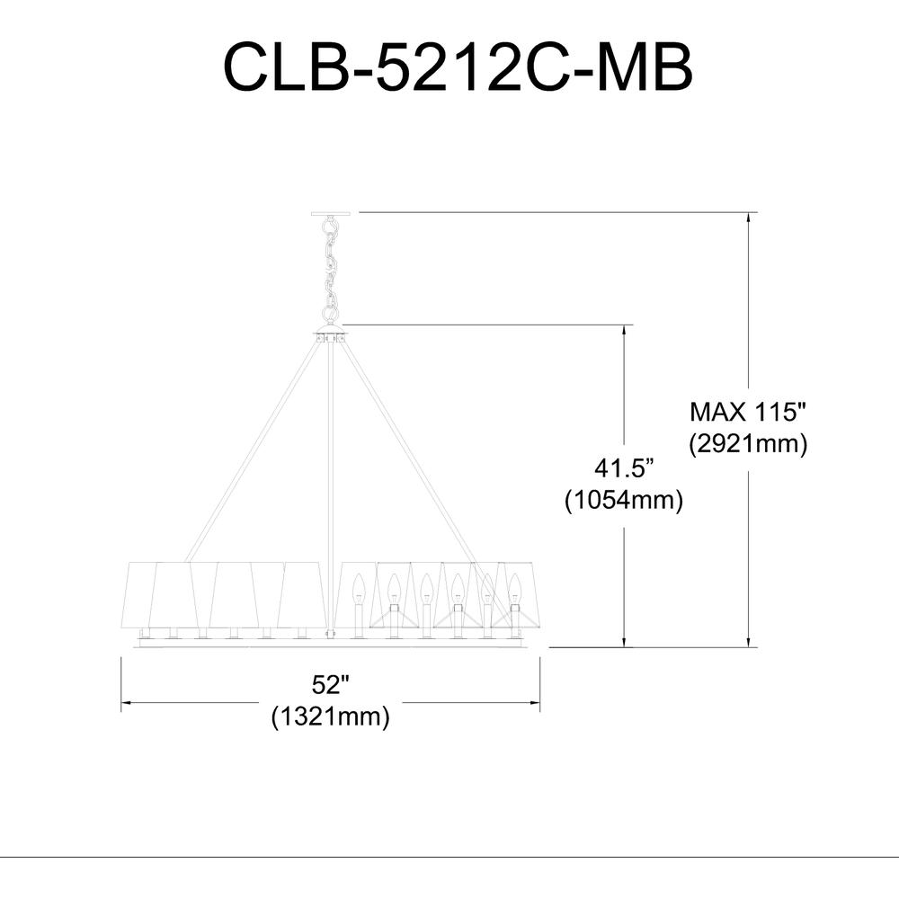 12LT Incandescent Chandelier, MB, WH Shades