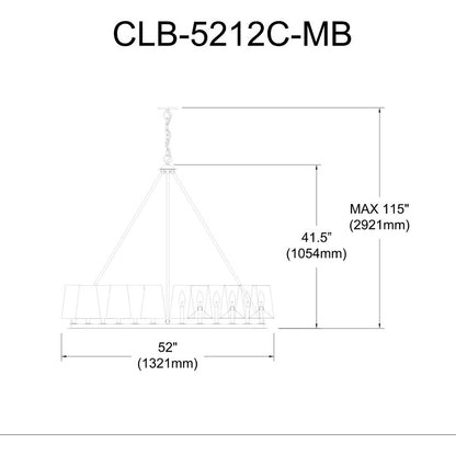 12LT Incandescent Chandelier, MB, WH Shades