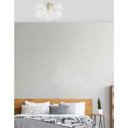 3 Light Flush Mount, Aged Brass w/ Clear Spiral Glass