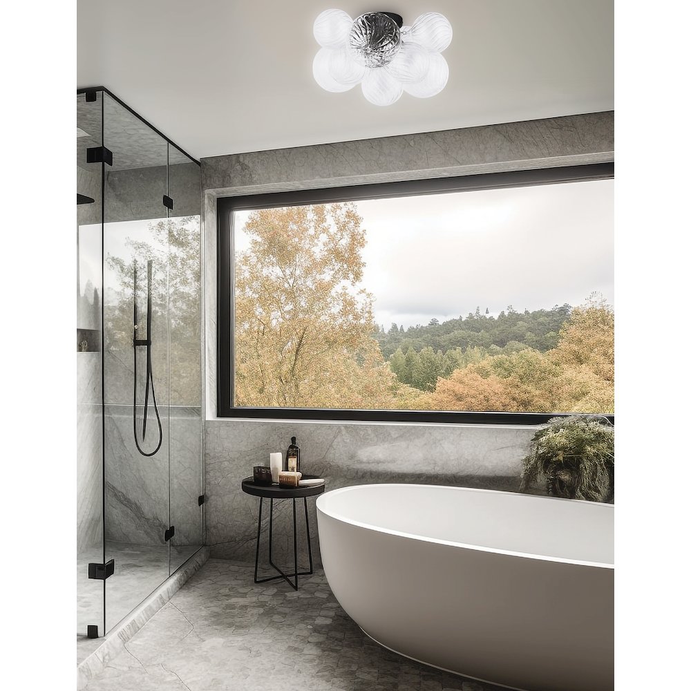3 Light Halogen Flush Mount Matte Black with Clear Spiral Glass