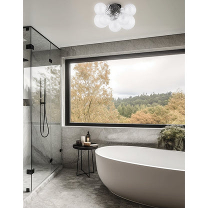 3 Light Halogen Flush Mount Matte Black with Clear Spiral Glass