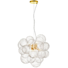 6 Light Halogen Pendant Aged Brass with Clear Spiral Glass