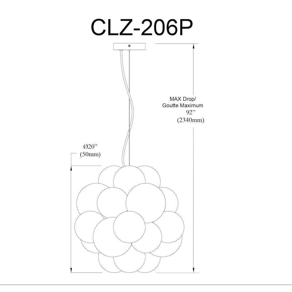6 Light Halogen Pendant Polished Chrome with Clear Spiral Glass