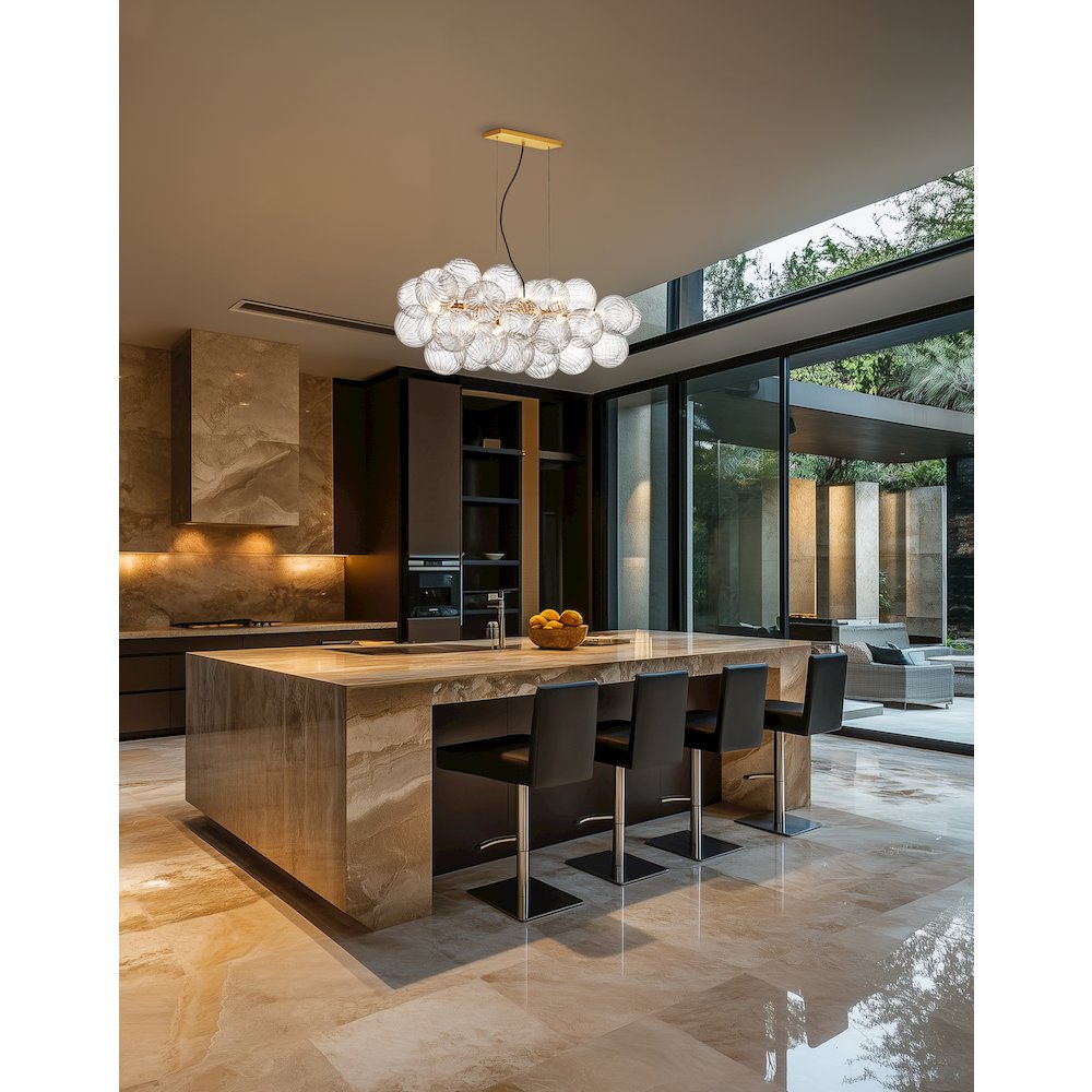10 Light Halogen Horizontal Pendant Aged Brass with Clear Spiral Glass