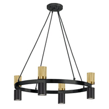 8 Light Chandelier in Matte Black & Aged Brass