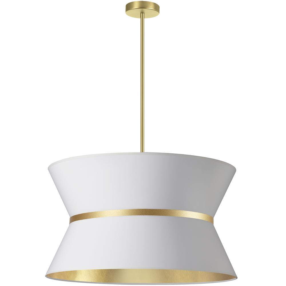 4LT Incand Chandelier, AGB, GLD ring, WH/GLD SH