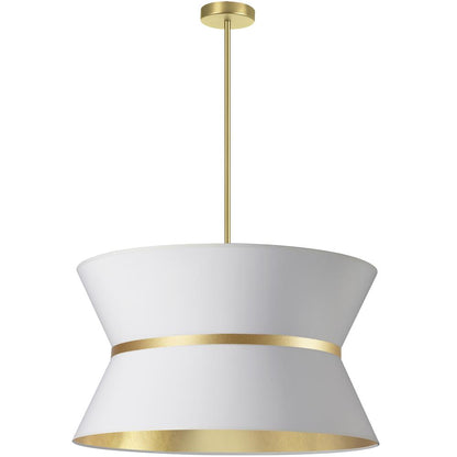 4LT Incand Chandelier, AGB, GLD ring, WH/GLD SH