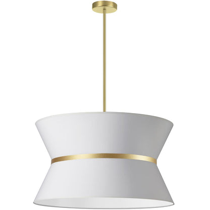 4LT Incand Chandelier, AGB, GLD ring, WH Shade