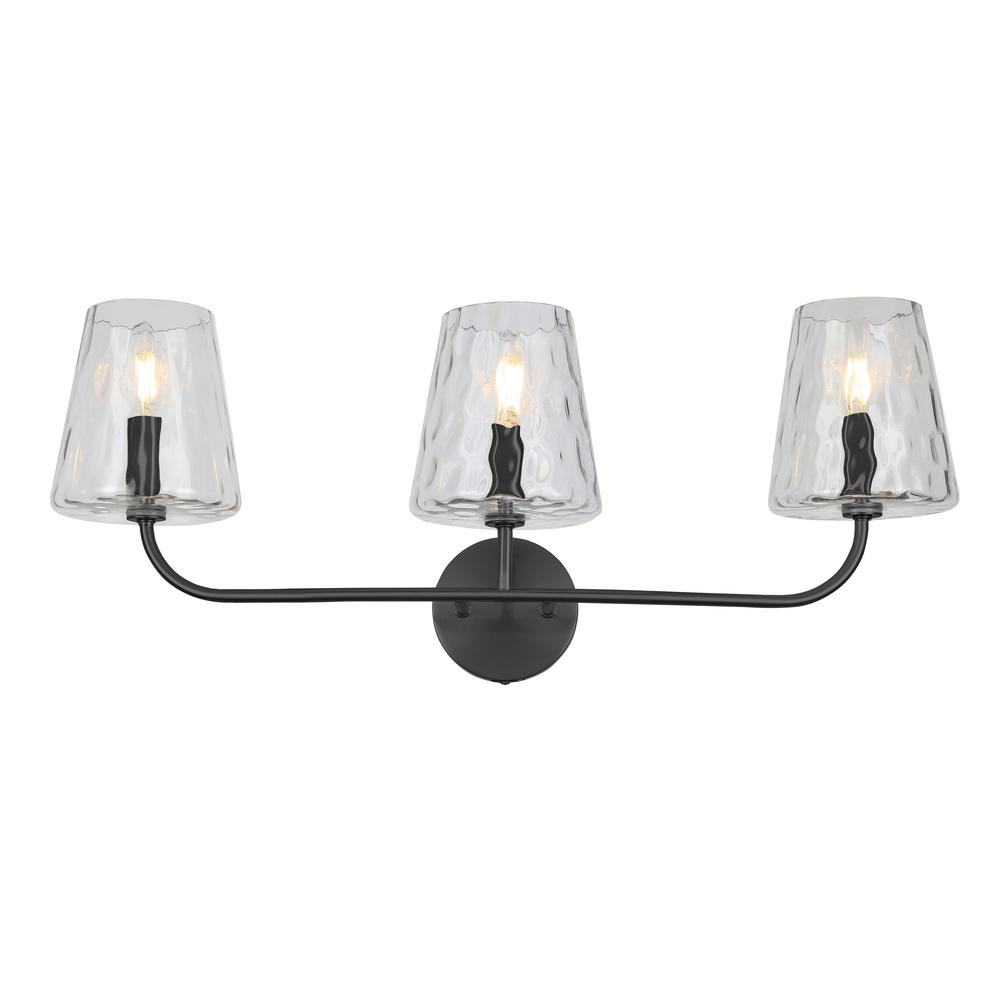 3LT Incandescent Vanity, MB, CLR Hammered Glass