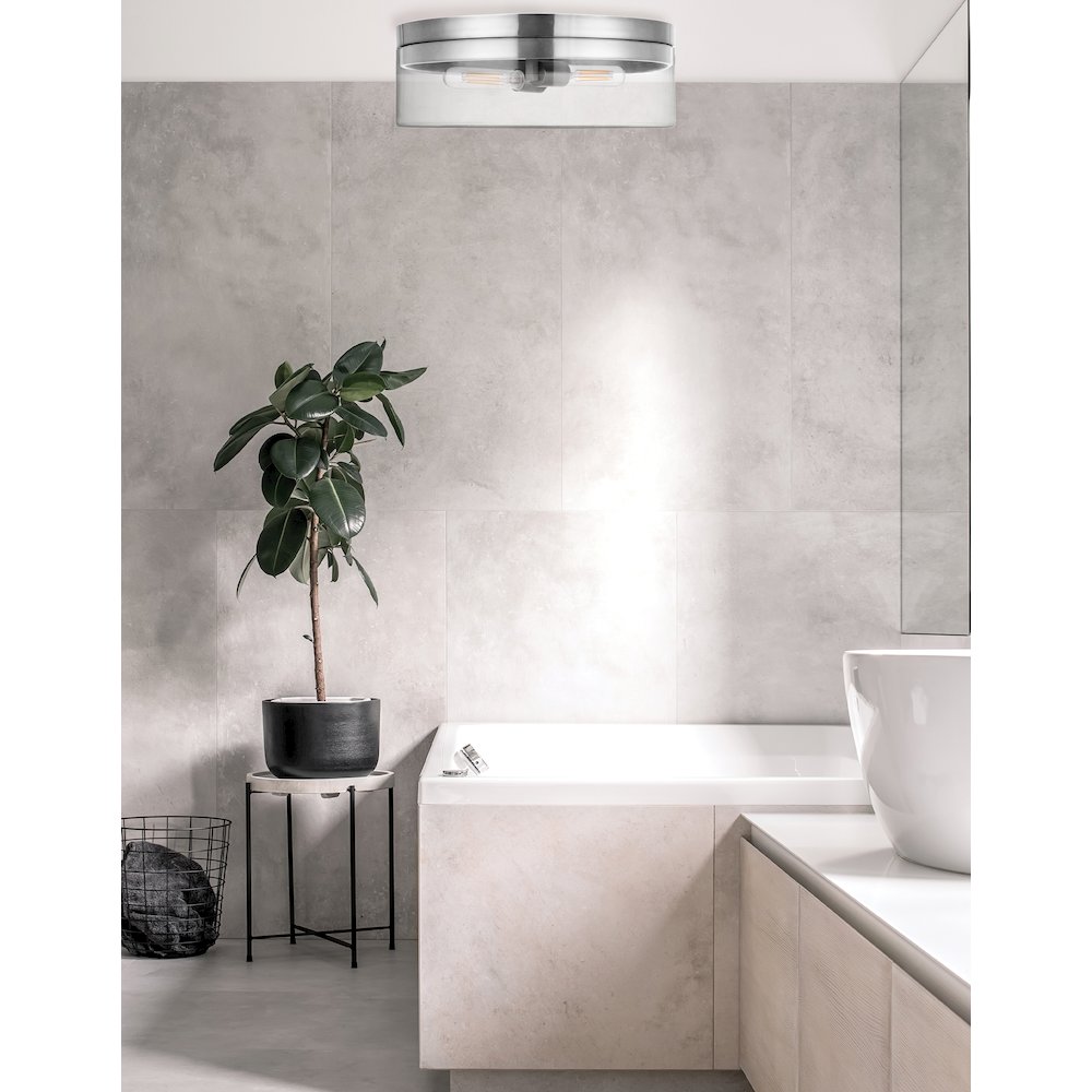 2 Light Incandescent Flush Mount Polished Chrome with Clear Glass