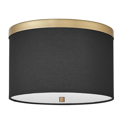 2 Light Flush Mount Aged Brass with Black Shade
