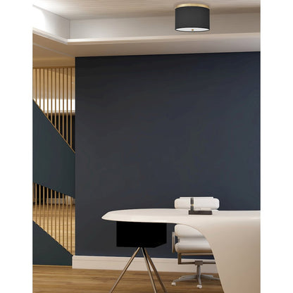 2 Light Flush Mount Aged Brass with Black Shade