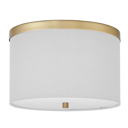 2 Light Flush Mount Aged Brass with White Shade