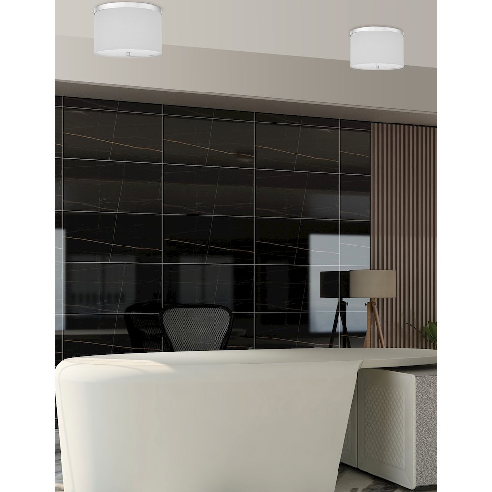 2 Light Flush Mount Polished Chrome with White Shade