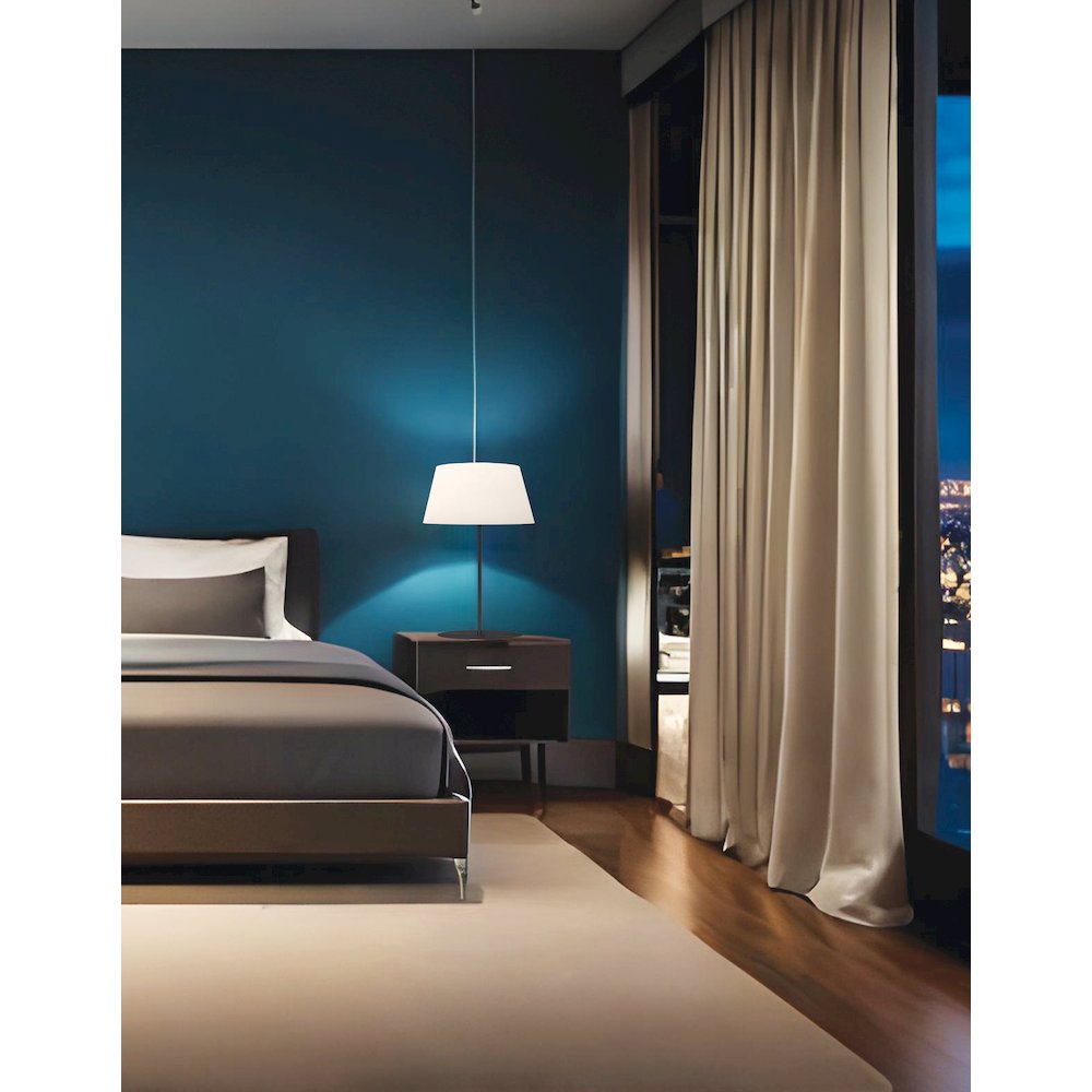1 Light Incandescent Round Base Table Lamp Matte Black with White Shade