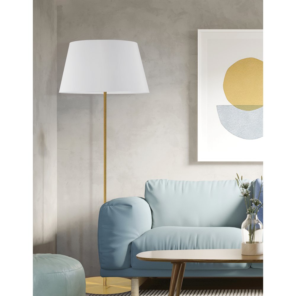 1 Light Incandescent Round Base Floor Lamp Aged Brass with White Shade