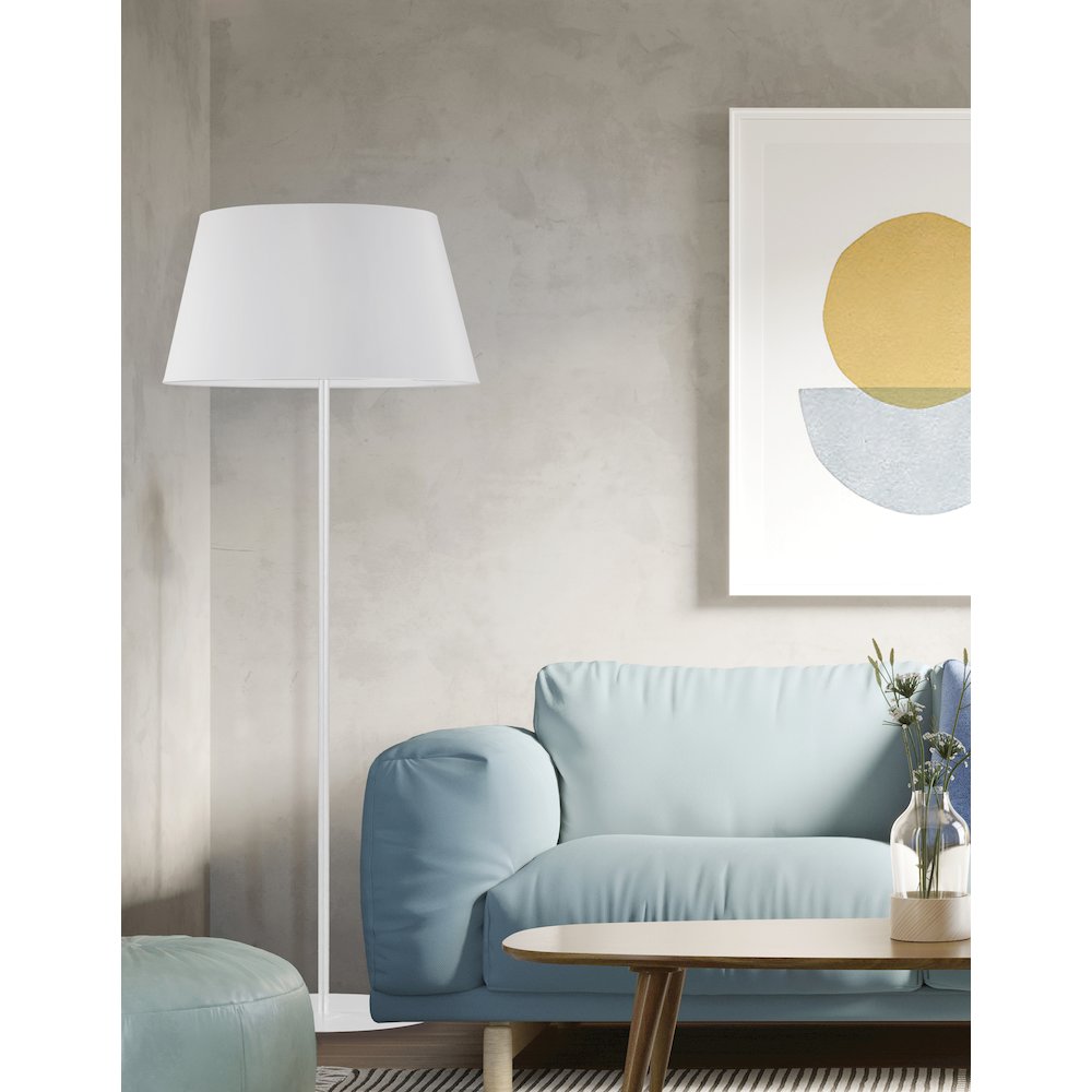 1 Light Incandescent Round Base Floor Lamp Matte White with White Shade