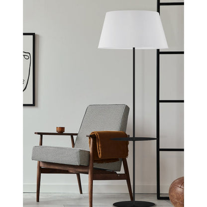 1 Light Incandescent Round Base Floor with Shelf Matte Black with White Shade
