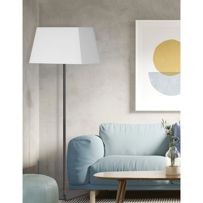 1 Light Incandescent Square Base Floor Lamp Matte Black with White Shade