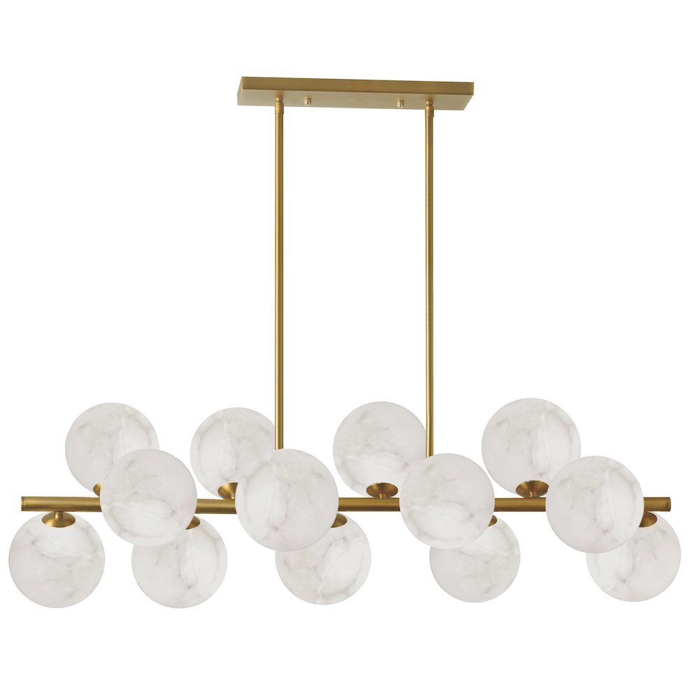 13 Light Aged Brass Horizontal Pendant w/ Alabaster Glass