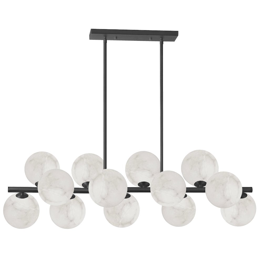 13 Light Matte Black Horizontal Pendant w/ Alabaster Glass