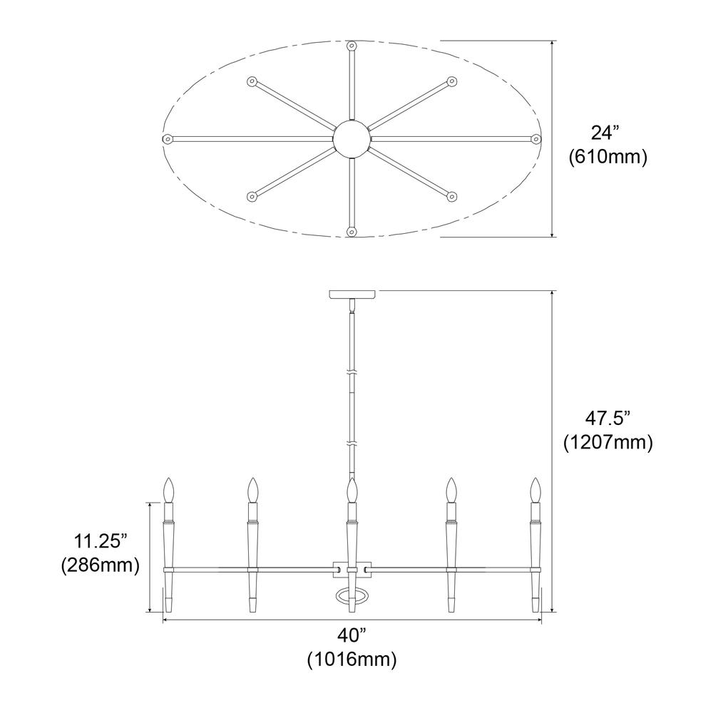8LT Incandescent Horizontal Chandelier, VB Finish