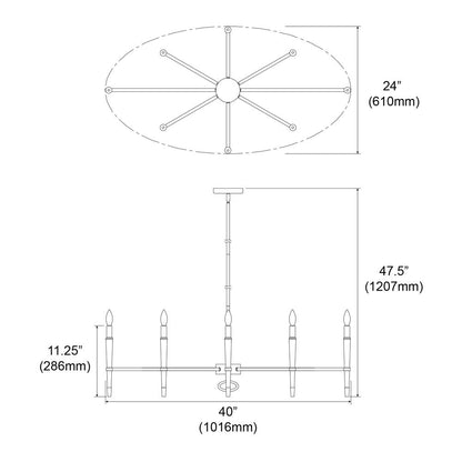 8LT Incandescent Horizontal Chandelier, VB Finish
