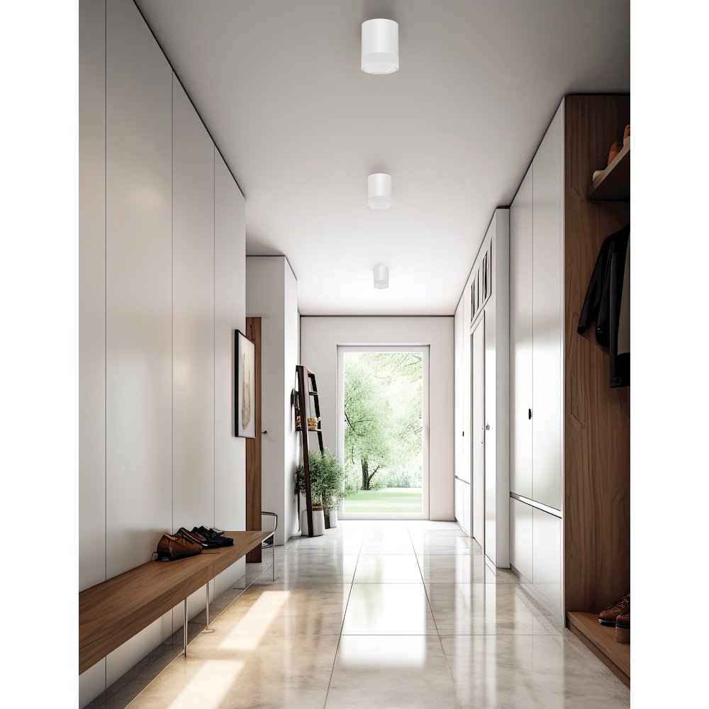 15W Matte White Flush Mount w/ Clear & Frosted Acrylic Diffuser