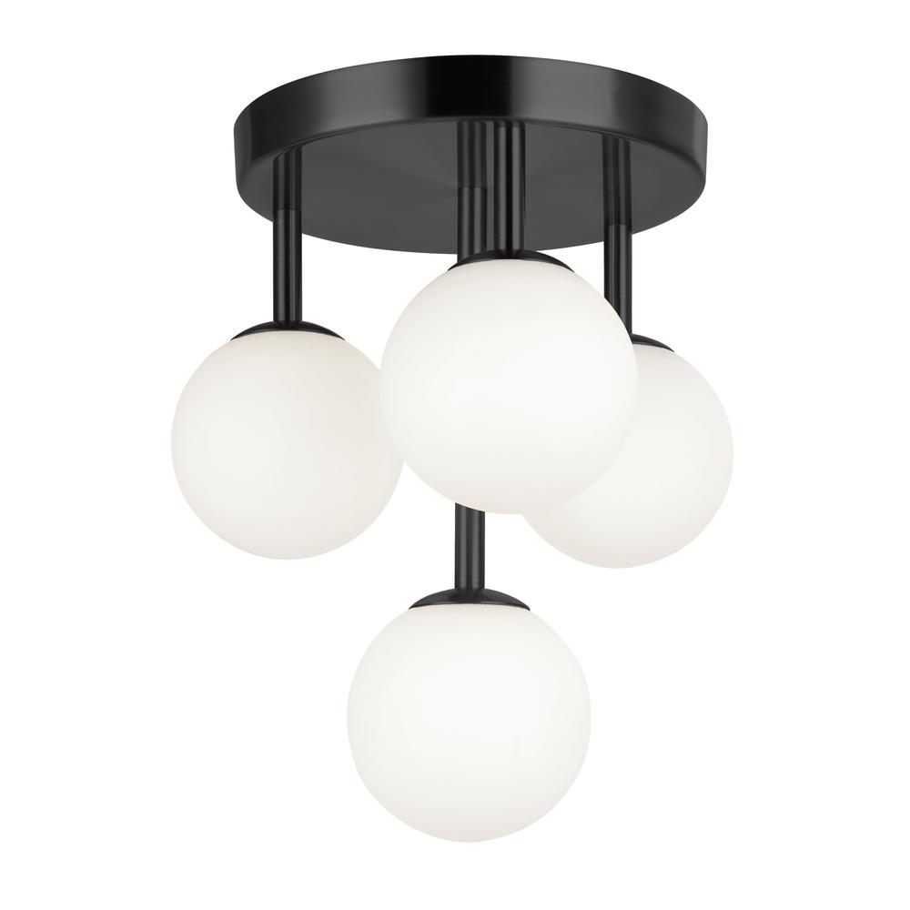 4LT Flush Mount, MB, WH Opal Glass