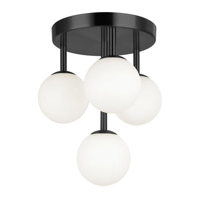 4LT Flush Mount, MB, WH Opal Glass