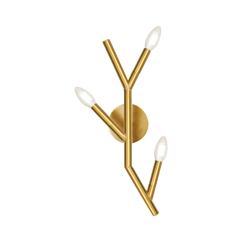 3 Light Incandescent Wall Satin Chrome Aged Brass
