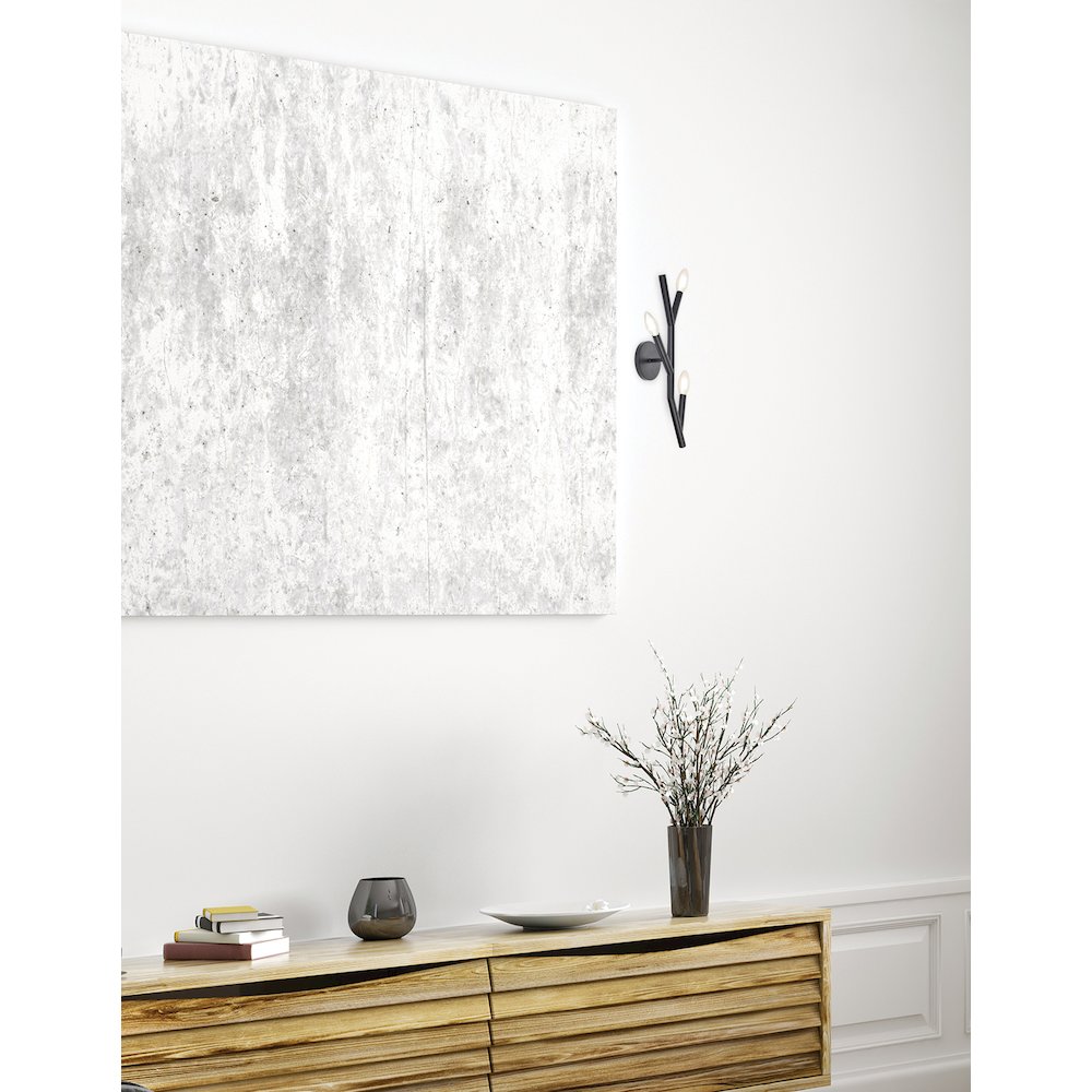 3 Light Incandescent Wall Satin Chrome Matte Black