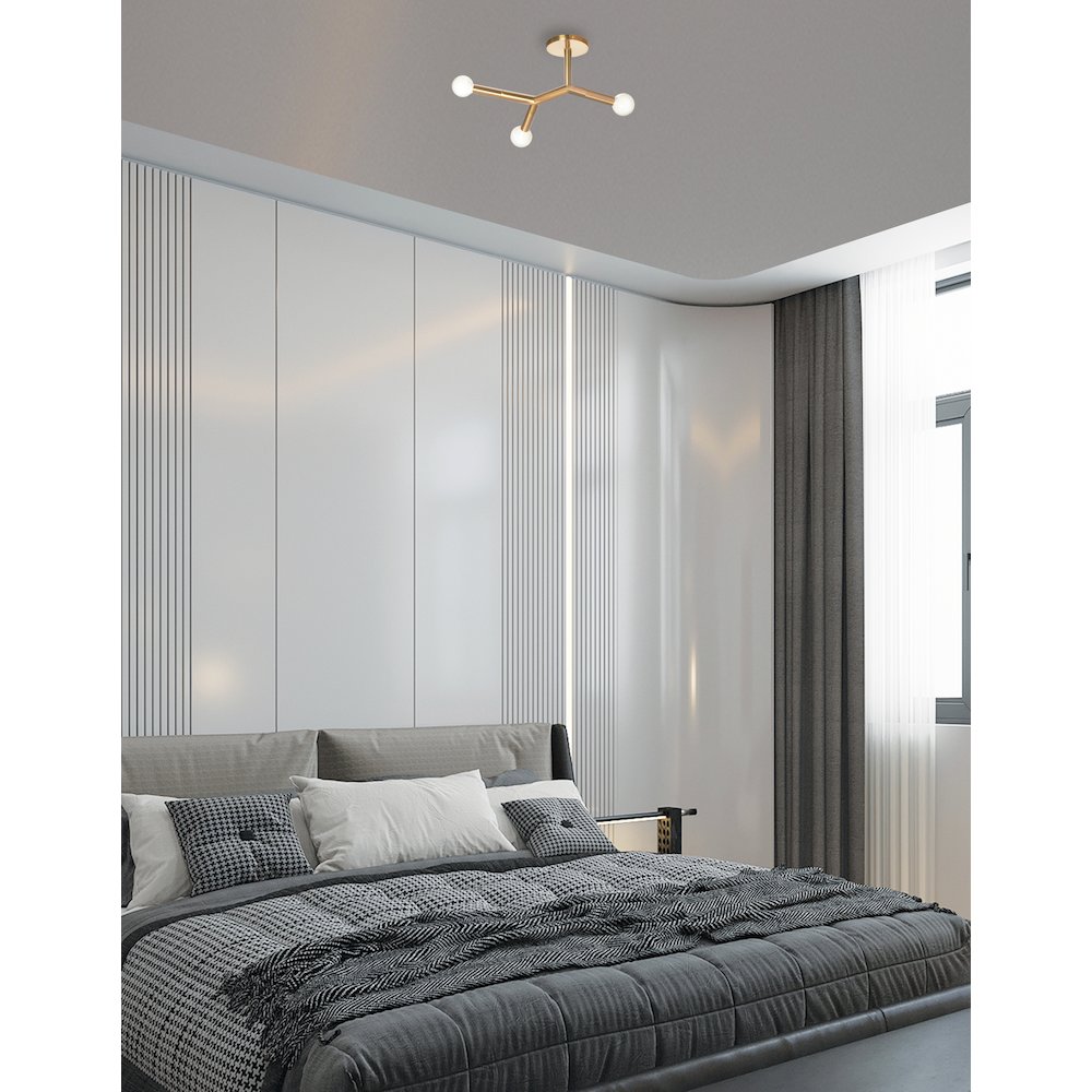 3 Light Semi-Flush in Aged Brass