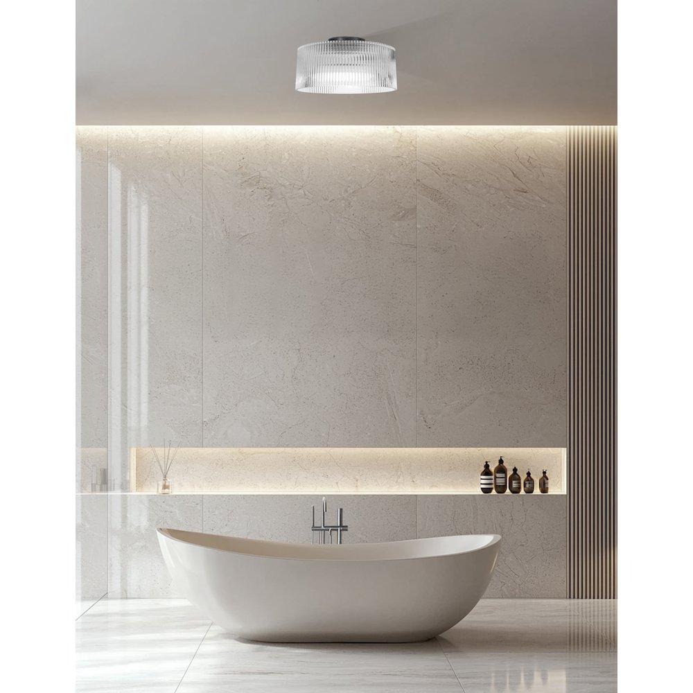 1 Light Flush Mount in Matte Black w/ Fluted Glass