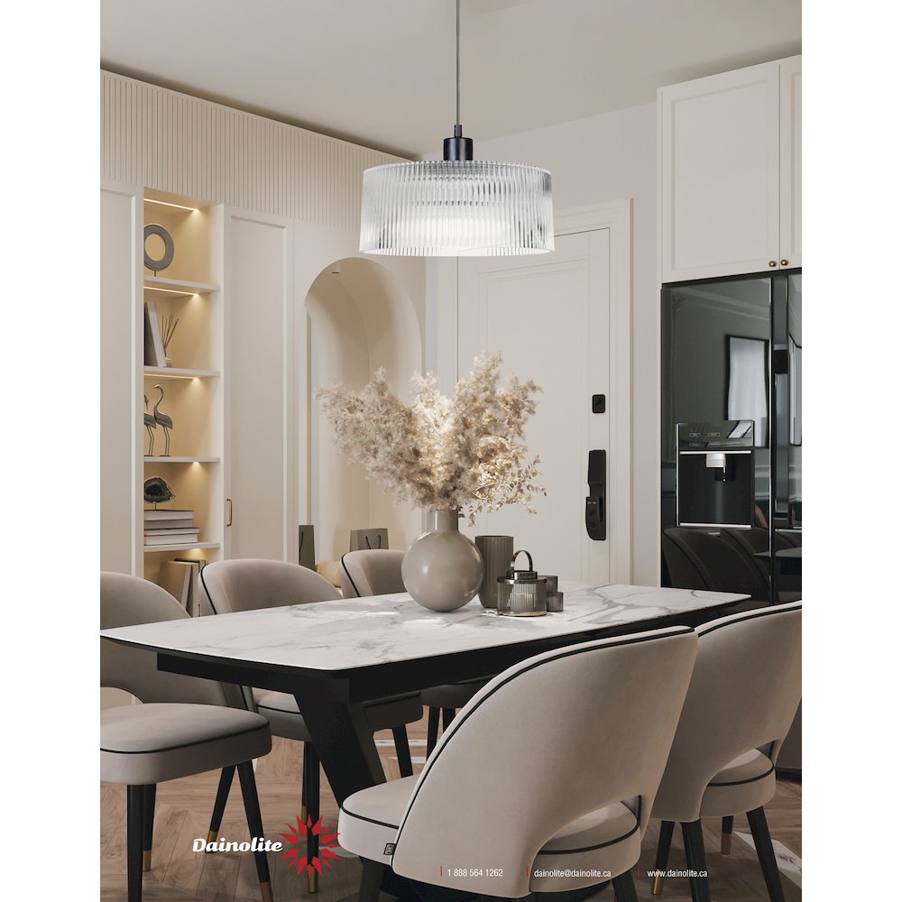 1 Light Pendant in Matte Black w/ Fluted Glass