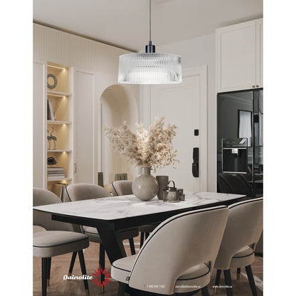 1 Light Pendant in Matte Black w/ Fluted Glass